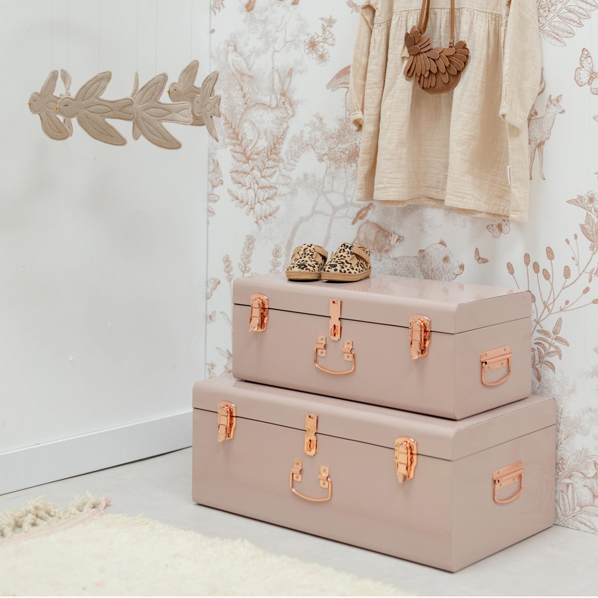 Opbergkoffer Pink set van 2