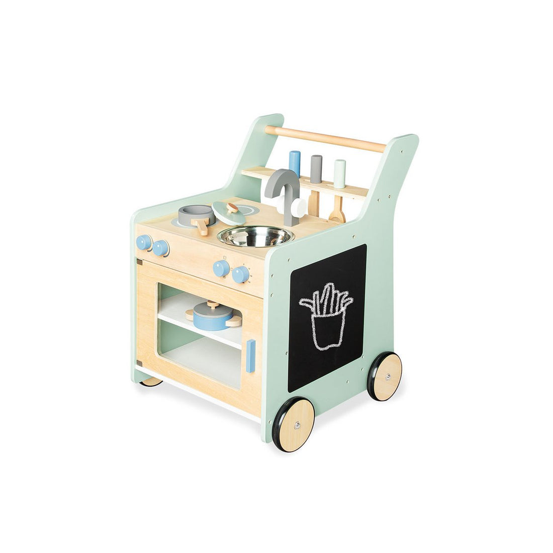 Houten kinderkeuken op wieltjes